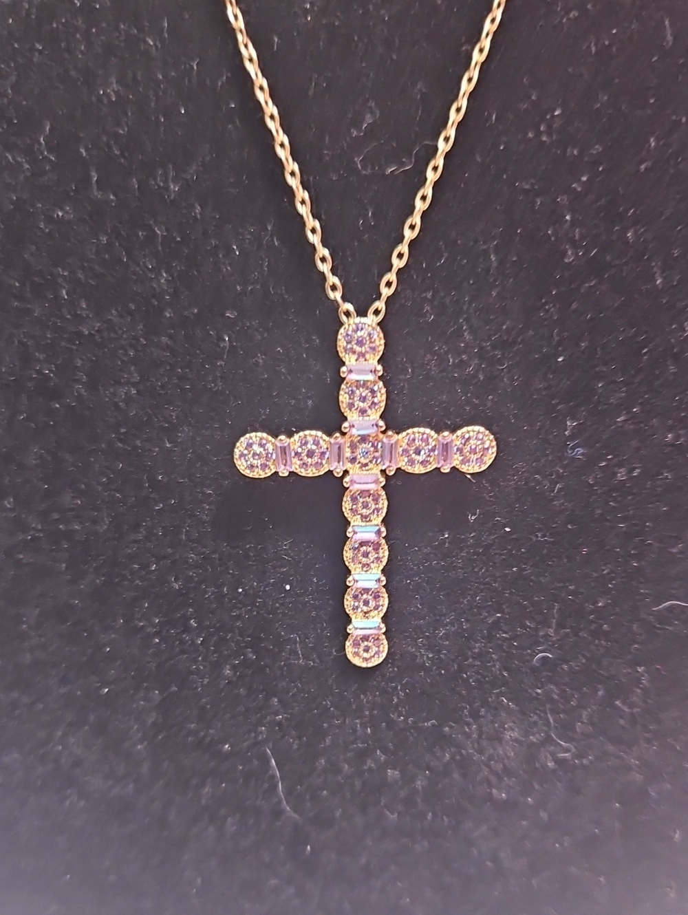 Gold Filled Cross Pendant Necklace with Sparkling Stones - Women Jewelry